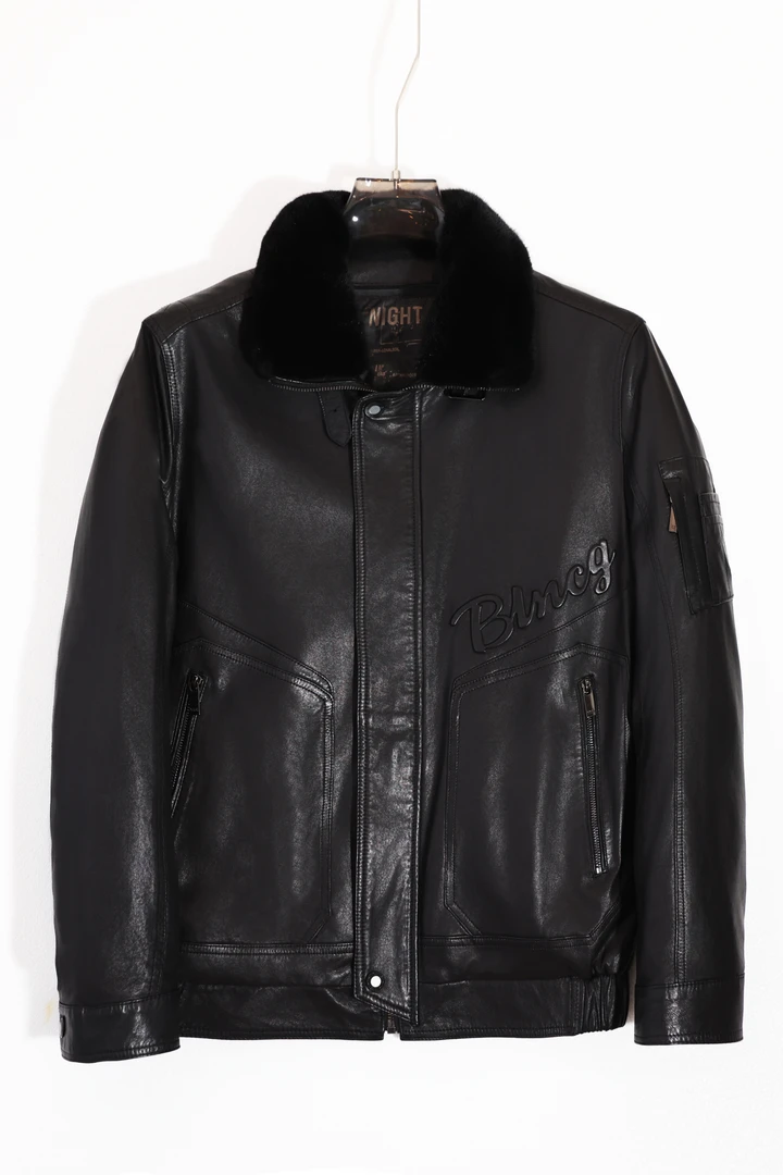 字母宽松型短款可脱卸内胆男皮衣加绒时尚冬款秋冬