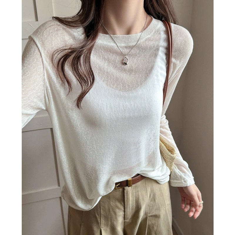 慵懒风防晒罩衫女夏季薄款纯欲高级感宽松打底衫微透性感上衣ins
