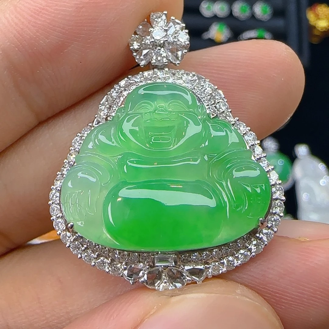 颈饰18K金镶嵌翡翠天然翡翠