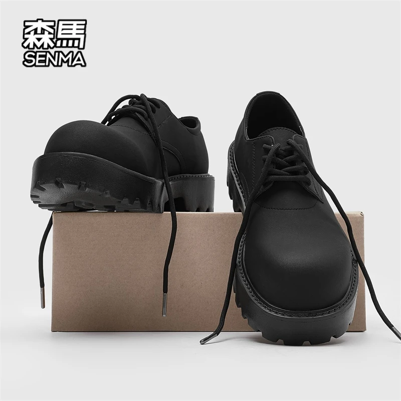 森马男鞋夏季新款厚底增高百搭德比鞋哑光英伦风大头男士休闲皮鞋