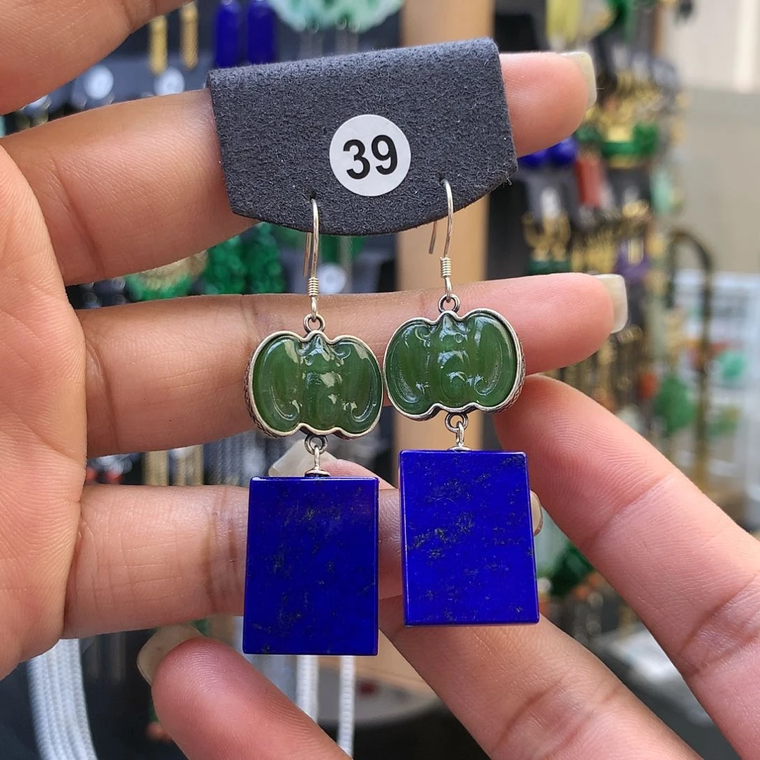 【闪购商品】青金石耳饰银S925镶嵌蘭*耳坠