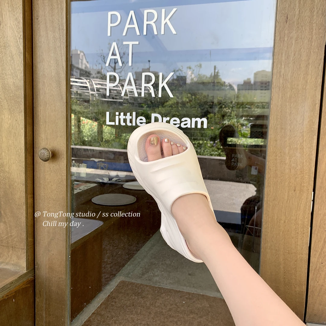 TONG潼潼超厚底坡跟拖鞋女夏外穿小个子增高不累脚休闲一字凉拖鞋