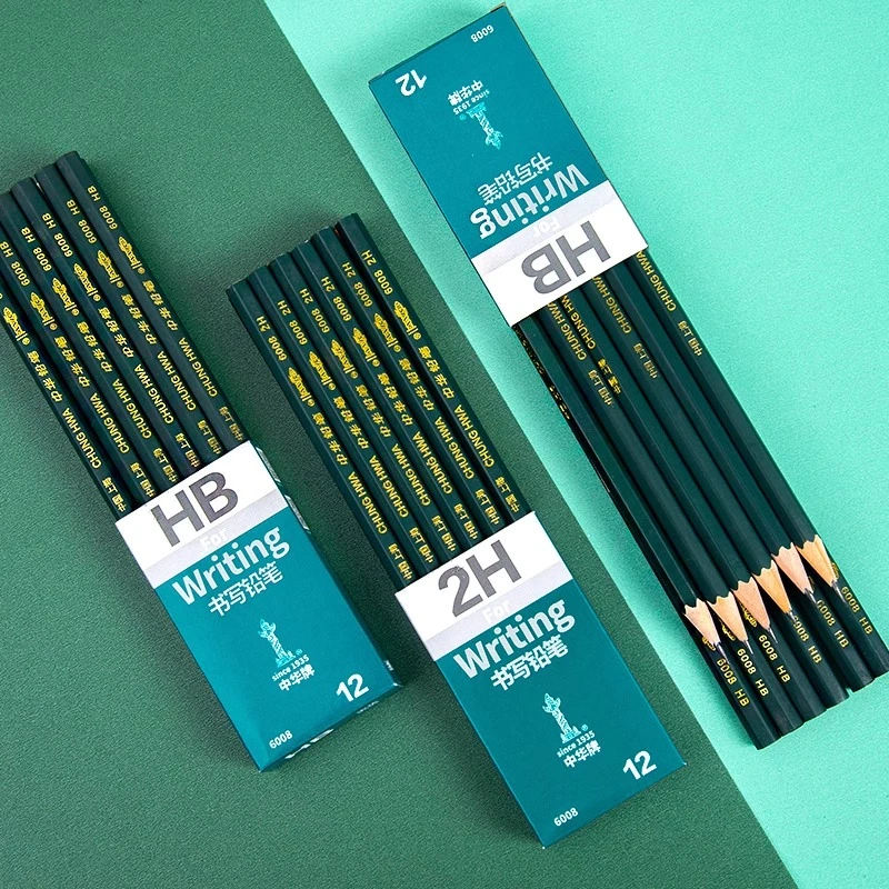 中华6008铅笔小学生HB六角杆儿童幼儿园用2h书写无毒2H初学者素描