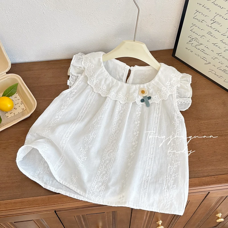 女童夏季新款时尚洋气无袖提花上衣衬衫女宝宝休闲款潮牌品质童装