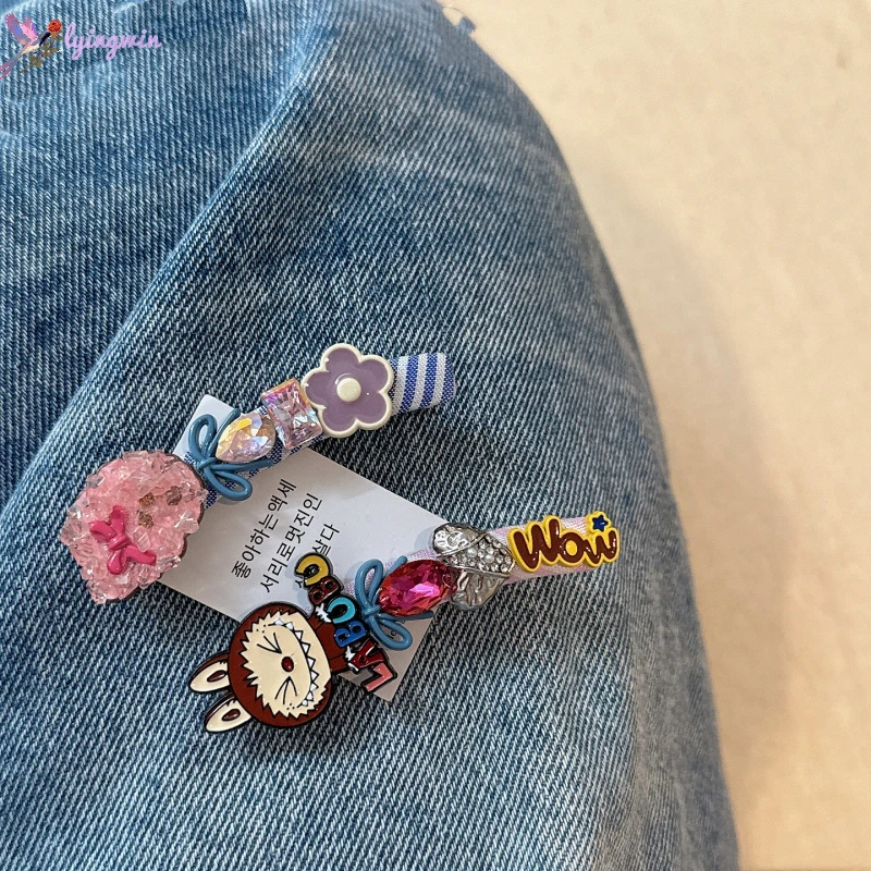 韩系甜美可爱拉布布水钻花朵少女发卡鸭嘴夹侧边夹碎发夹刘海发饰