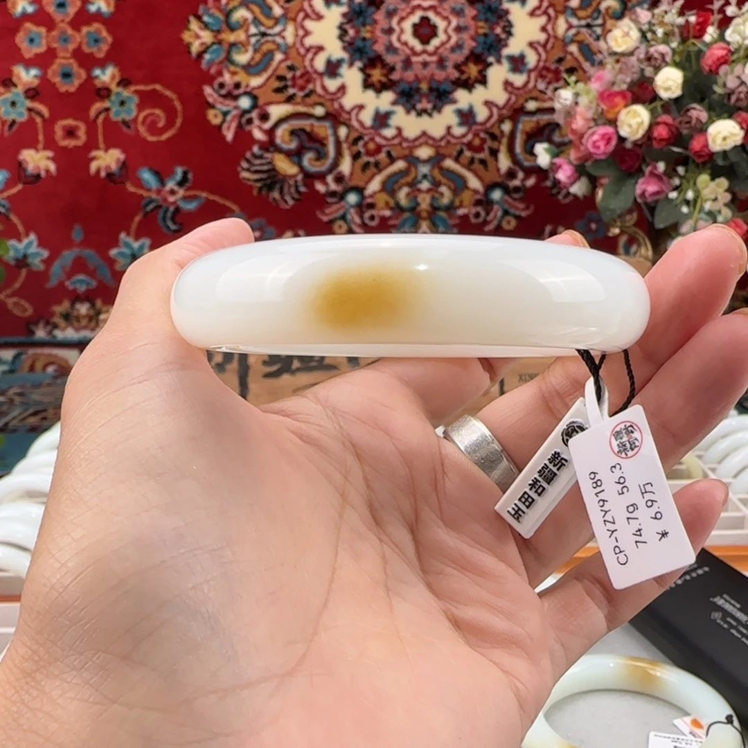 和田玉未镶嵌手镯上等羊脂玉手镯糖白56..6