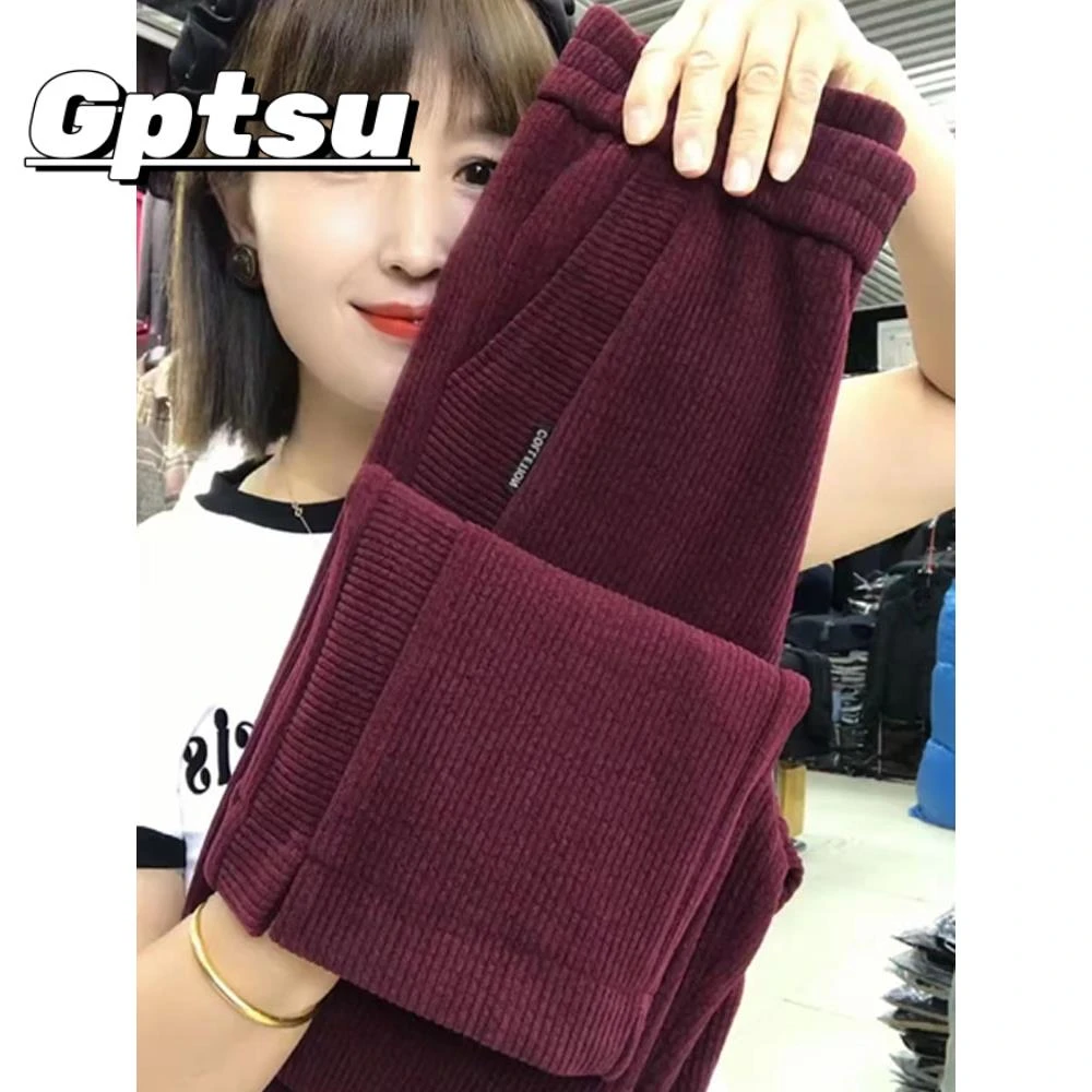 GPTSu雪尼尔加厚安吉拉红色裤子修身Look盖肉裤宽松女直筒休闲裤