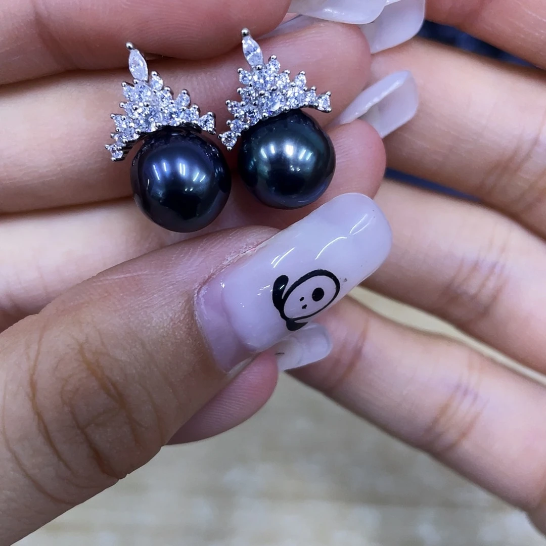 银S925镶嵌海水珍珠耳饰