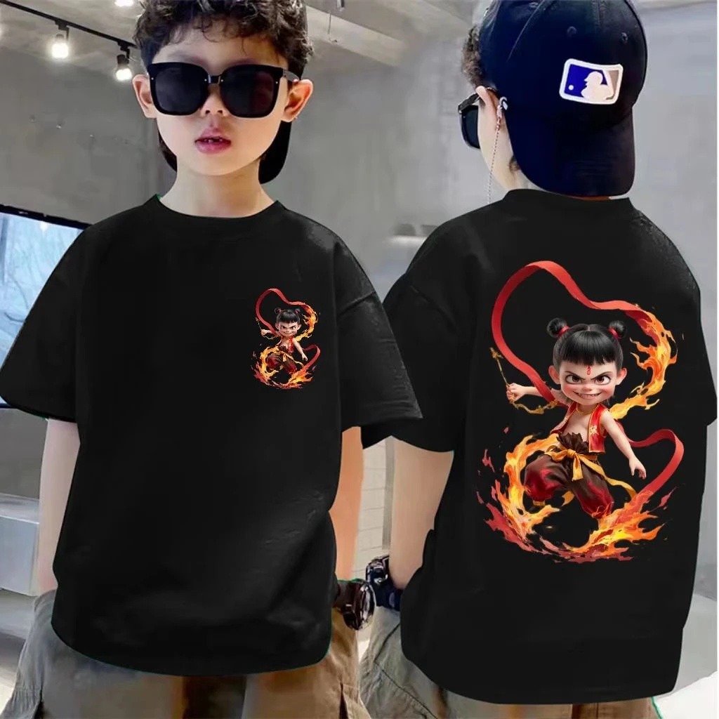 男童新款哪吒2之魔童闹海国潮动漫儿童夏季纯棉短袖T恤男童上衣潮