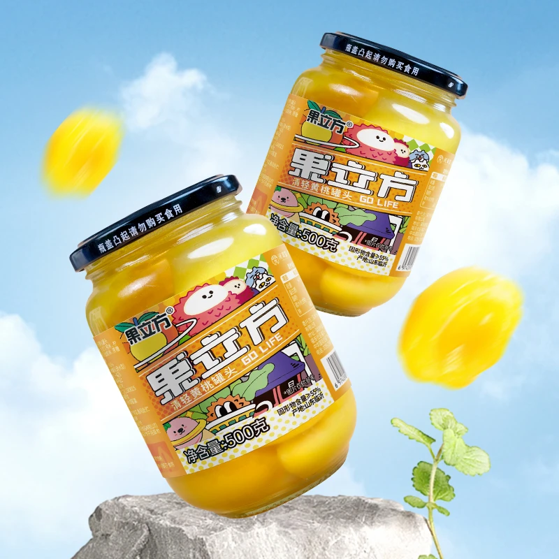 闲草堂&果立方联名清轻黄桃罐头500g／罐＊4罐肉厚脆甜 固形物≥55%