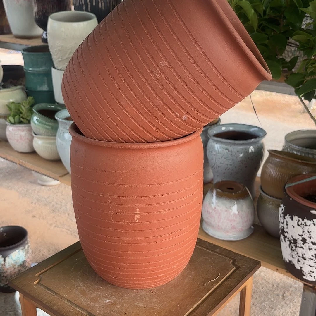 紫砂花盆红陶两个口不圆口径20*25