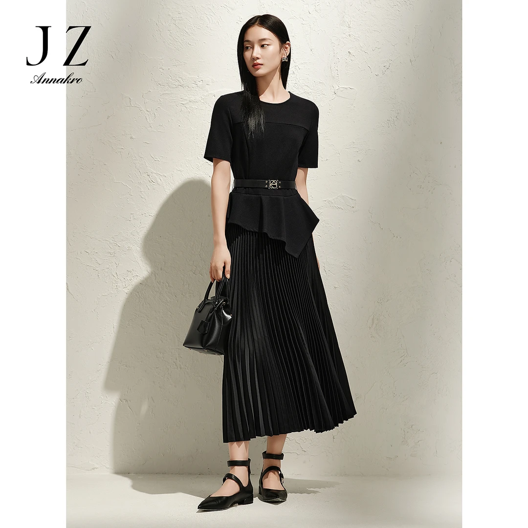 【羊羊专属】玖姿安娜蔻KWFC50026设计感假两件针织拼接收腰连衣裙