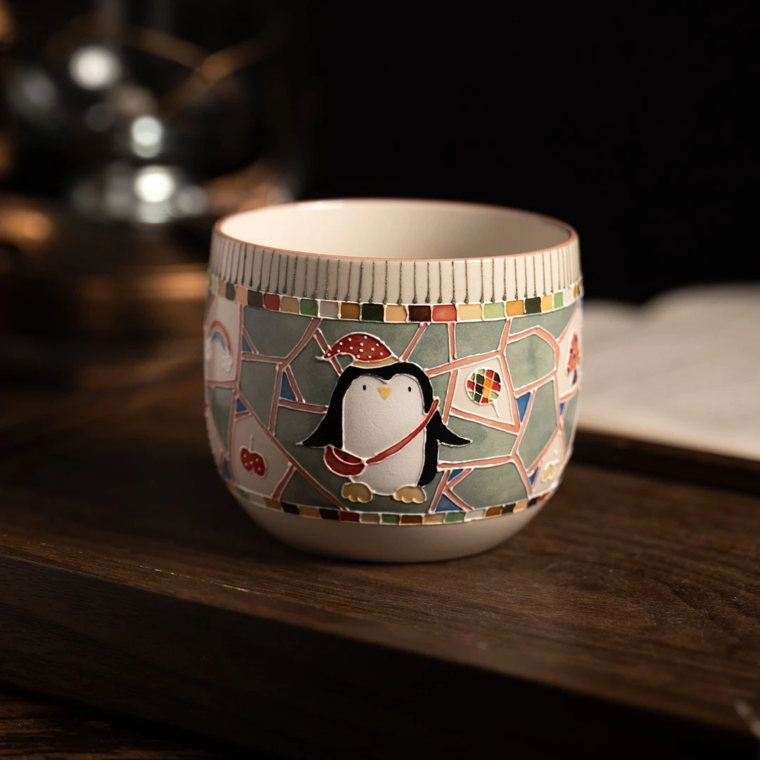 上禾下皿 | 满绘不规则纹理小企鹅灰色蛋杯