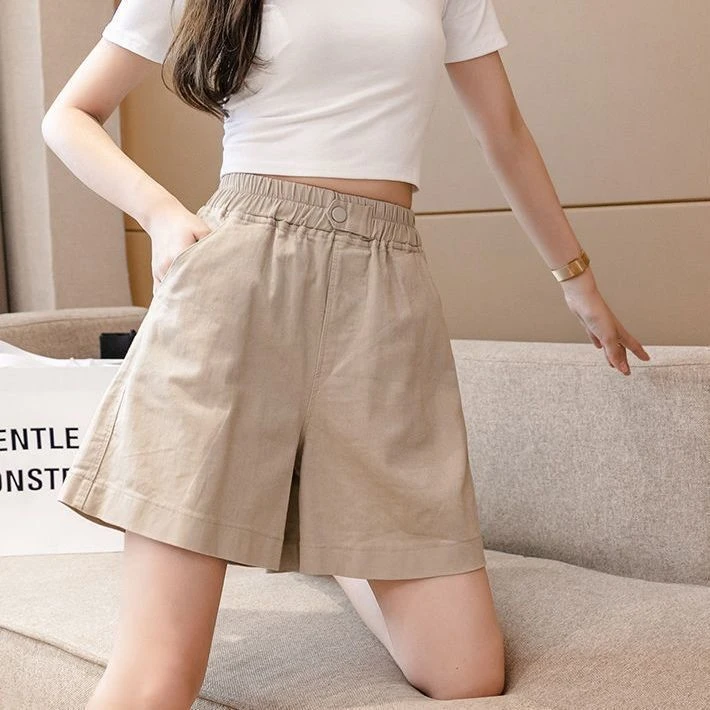 纯棉水洗短裤女夏薄款2025年新款韩版休闲高腰阔腿宽松显瘦五分裤