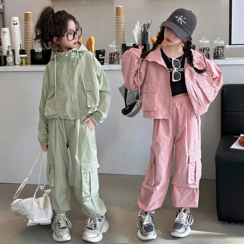 女童春季新款2025工装裤套中大童6-15岁小女孩洋气休闲两件套装