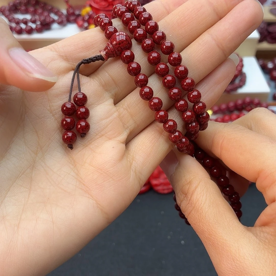 天然辰砂晶体三圈6mm➕三通小提溜