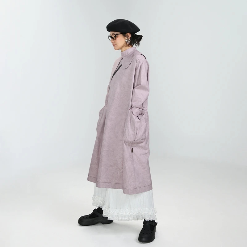 嬉游记原创2025新款脏脏做旧长袖连衣裙女宽松减龄高级感法式长裙