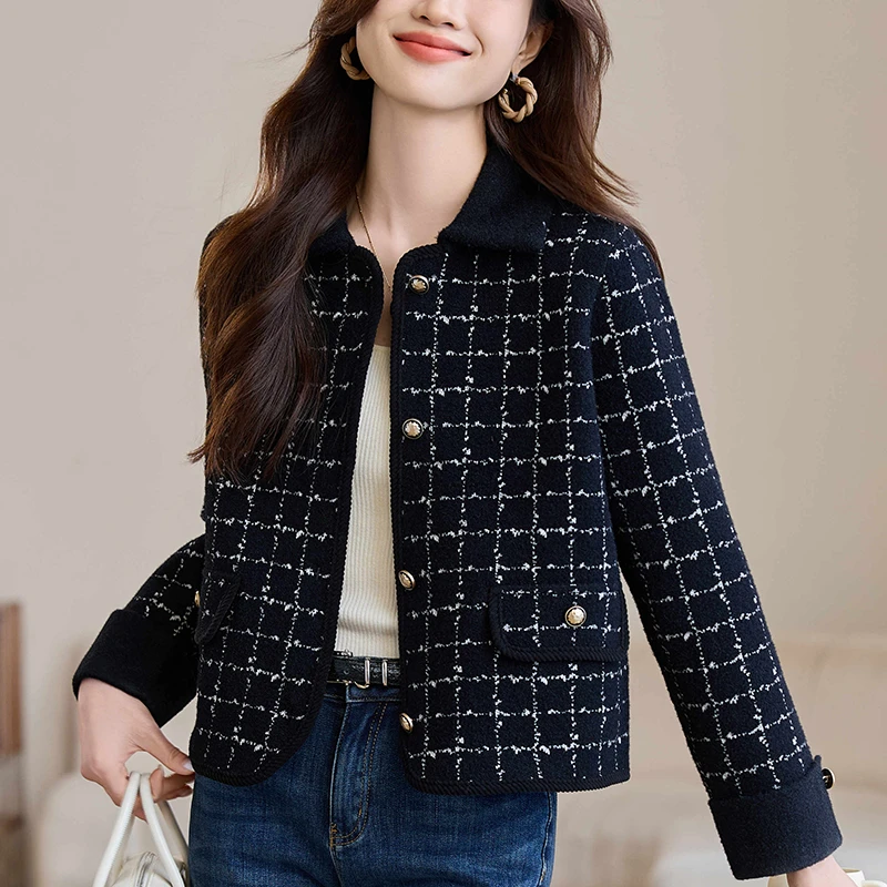 时尚小香风格纹外套短款复古洋气女装上衣2025新款春季外搭针织衫