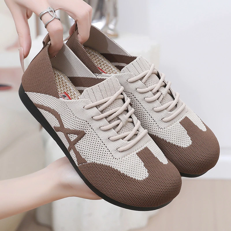 2025新款平底防滑德训鞋透气舒适飞织鞋一脚蹬妈妈鞋老北京布鞋女