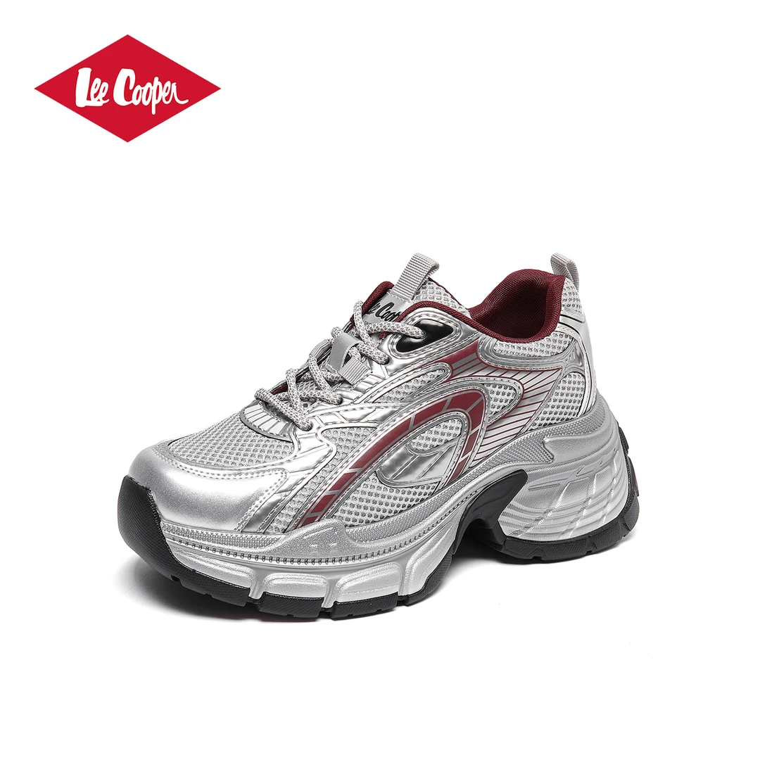 LEE COOPER厚底增高老爹鞋2025春季新款透气网面银色跑步休闲鞋