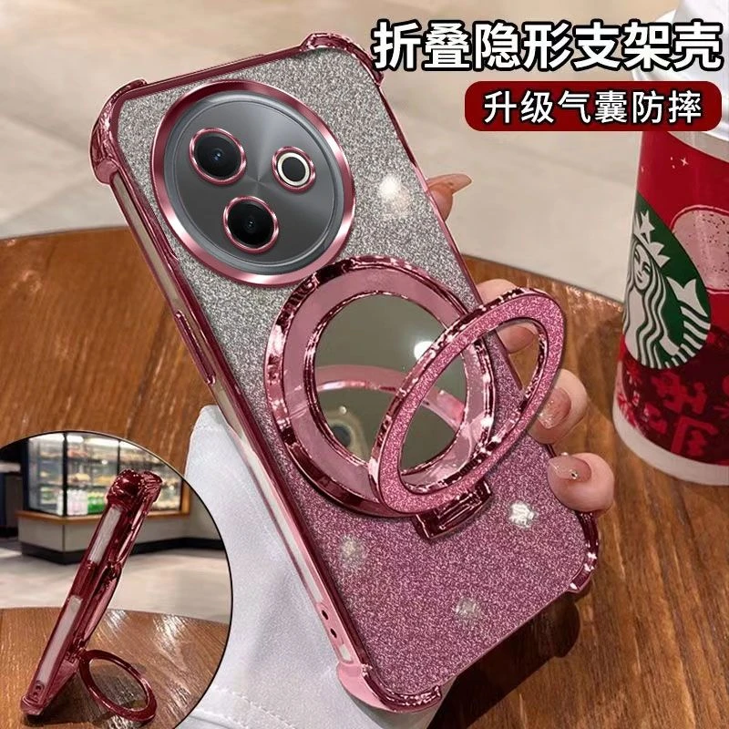 闪粉化妆镜适用VIVOY300i手机壳网红潮流防摔壳保护套潮全包软壳.