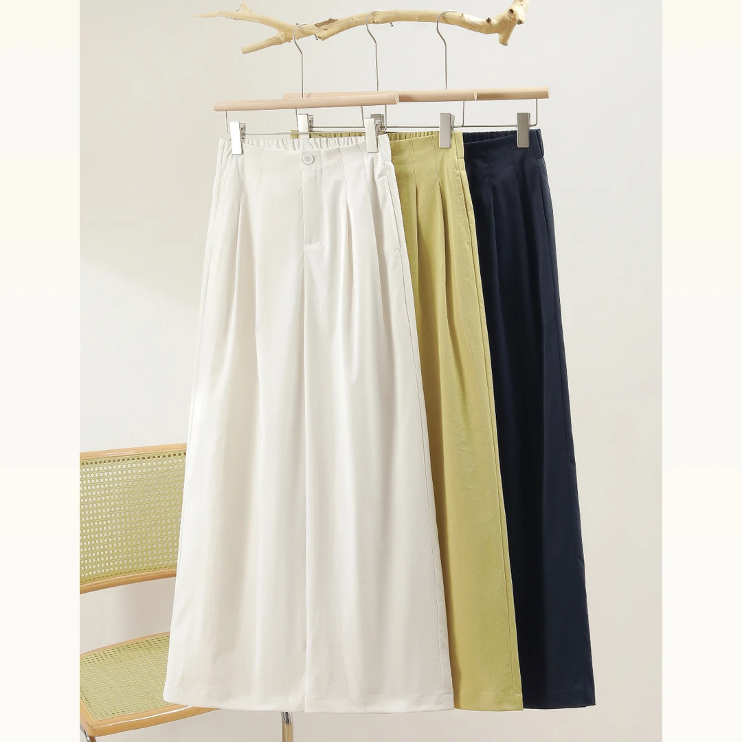 钛金棉宽松显瘦2025年夏季新款高腰半松紧九分裤百搭阔腿裤