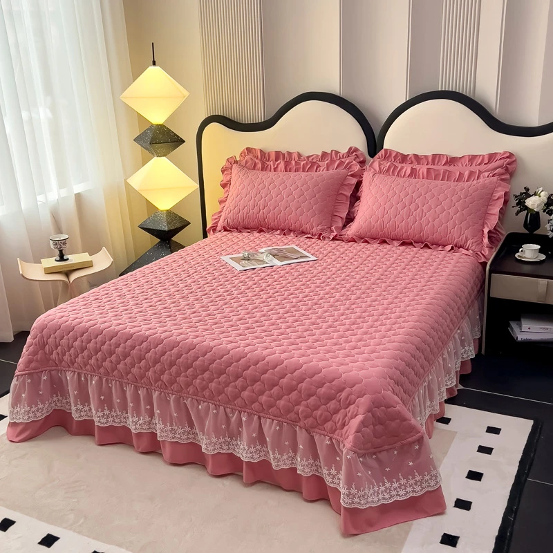 2025新款糯糯棉花边床盖单件四季通用单人防滑夹棉加厚床单