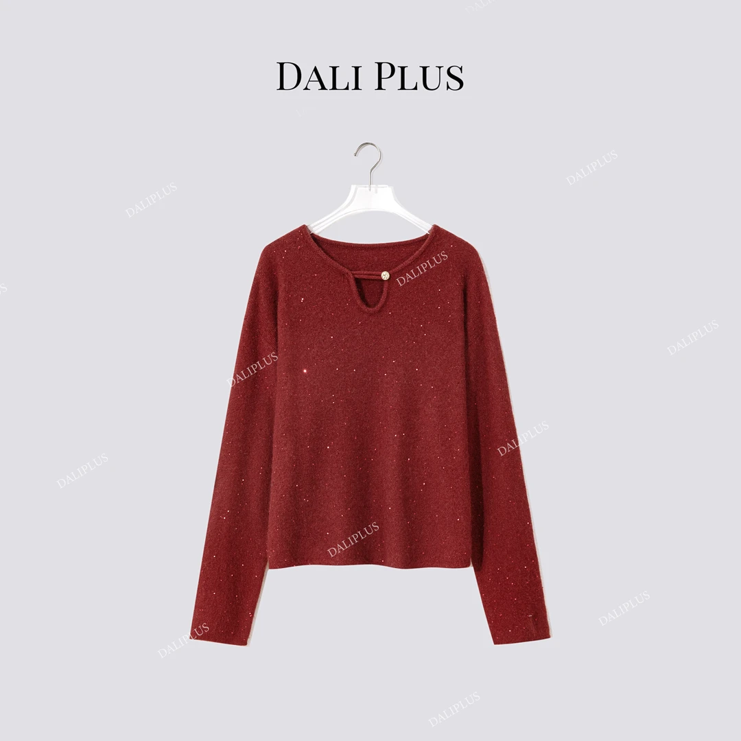 DALI PLUS“山羊绒浣熊绒混纺红毛衣” 纽扣镂空针织-D5CH5328-3