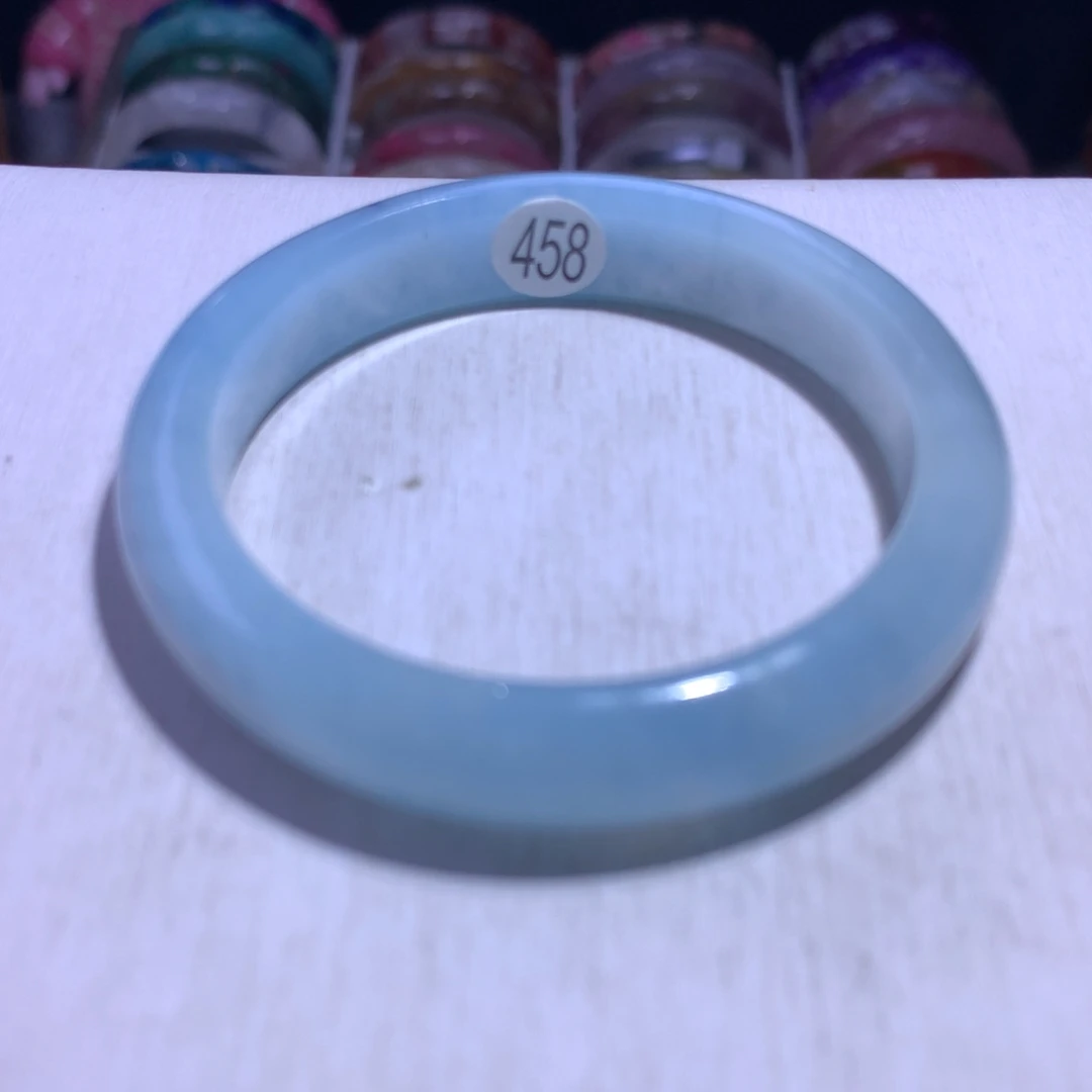 水晶手镯银S925镶嵌海蓝宝51.7圈458