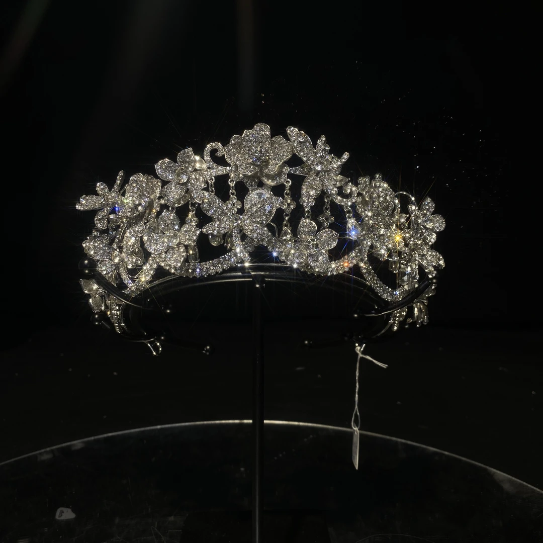 6916满钻蜻蜓流苏皇冠新娘结婚主纱仪式头饰高级感气质百搭