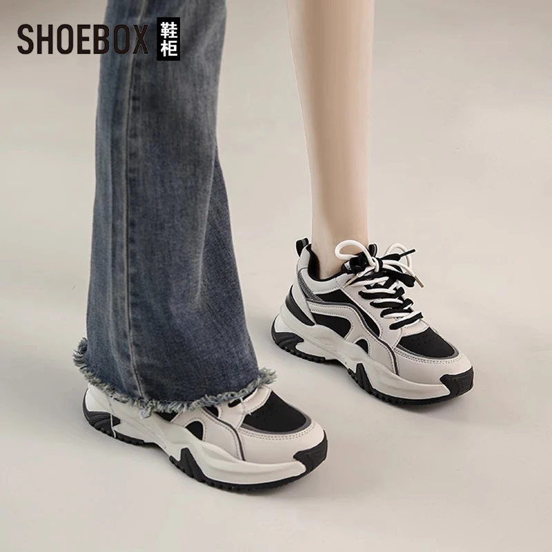 SHOEBOX鞋柜厚底老爹鞋女2025新款四季百搭时尚透气休闲运动鞋