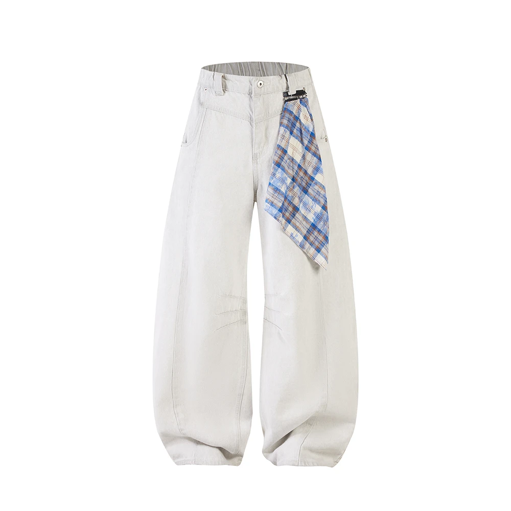 水洗巴黎灰白色美式夏季弯刀牛仔裤男做旧宽松vibe镰刀裤