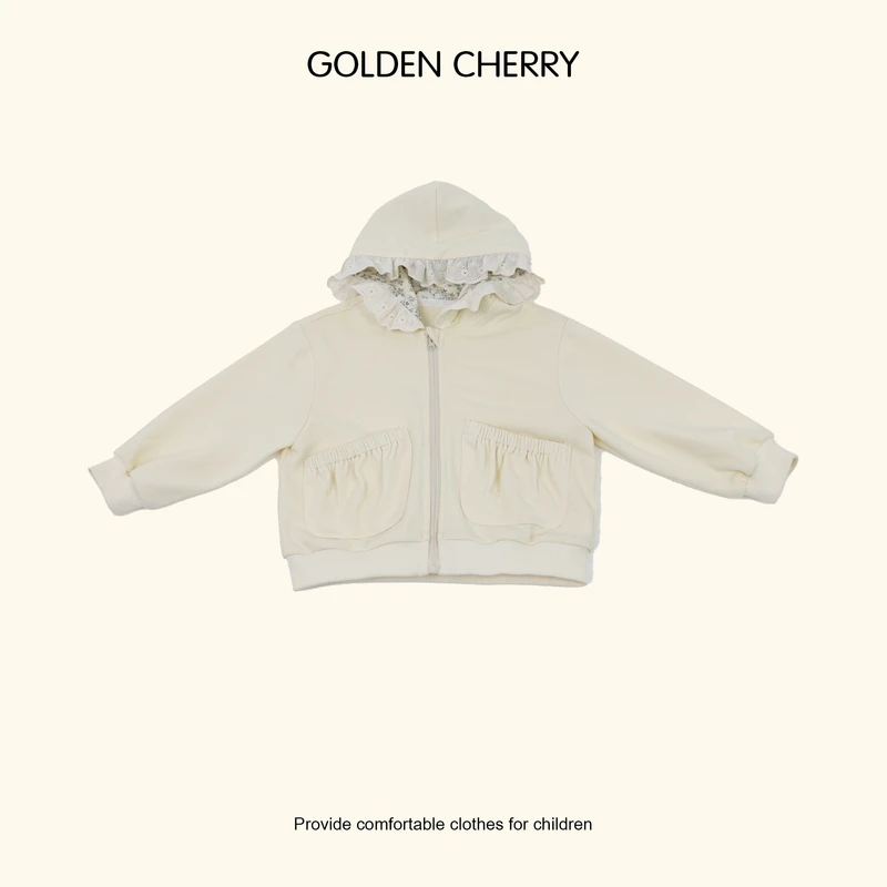 【Golden cherry】儿童碎花蕾丝大拉花帽边开衫外套567373