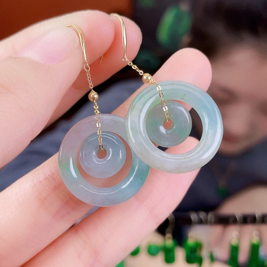 翡翠18K金镶嵌耳饰