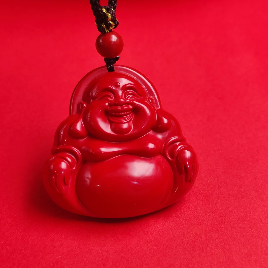 天然辰砂朱砂笑弥勒挂件
