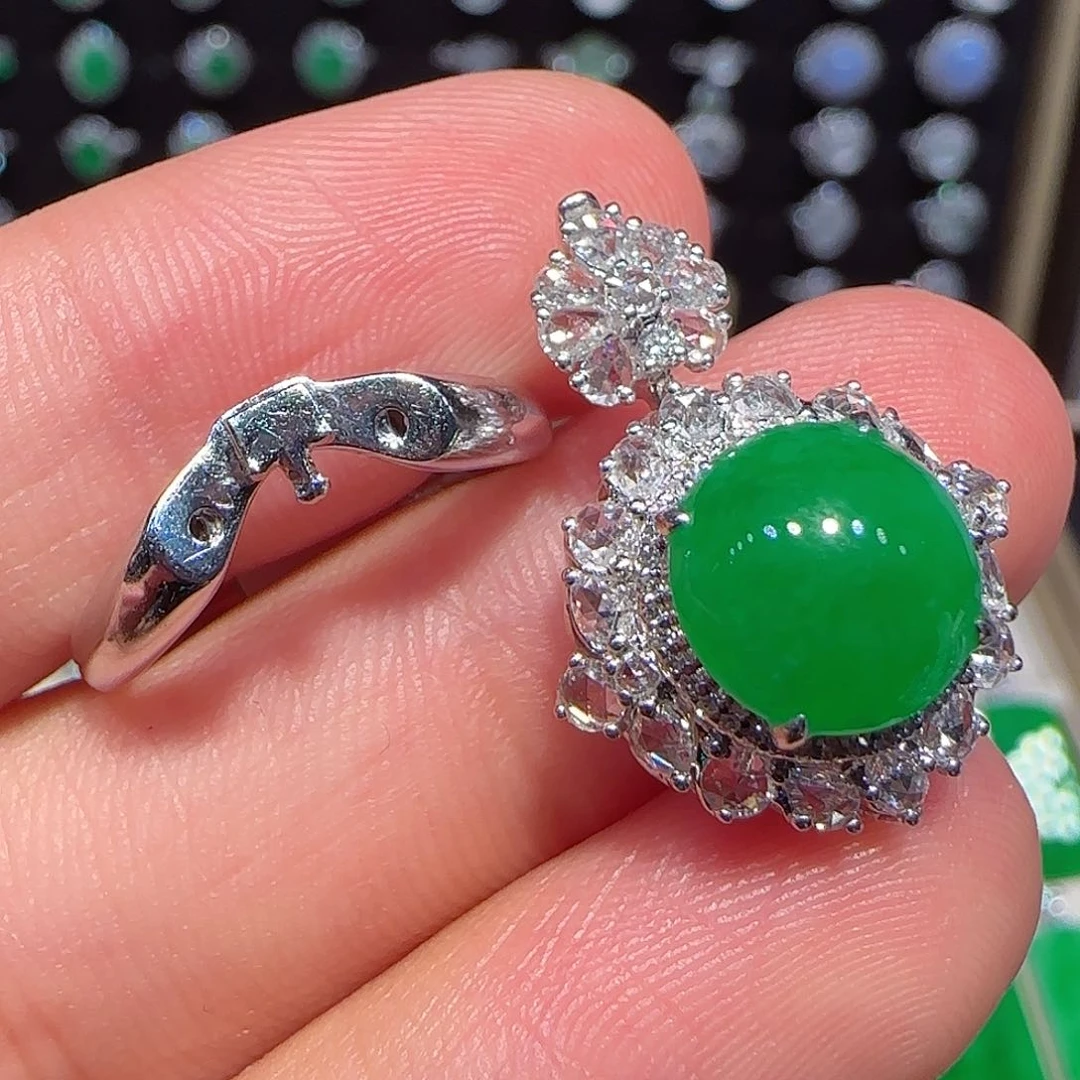 翡翠戒指18K金镶嵌戒指吊坠两用款