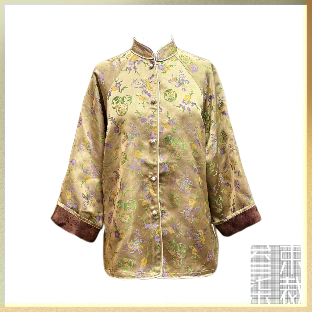 A676【青柠】夏季新款国风中国风设计款印花立领提花对襟手工盘扣