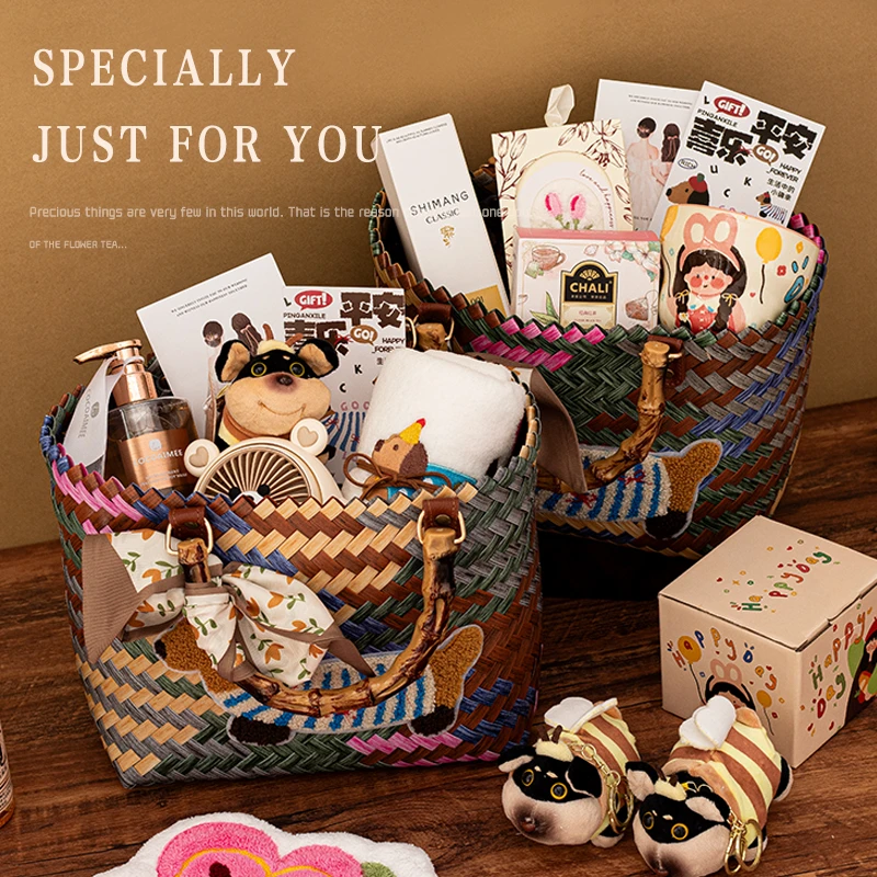 伴手礼女伴娘结婚高档实用礼物腊肠狗手提包婚礼礼盒空盒子编织篮