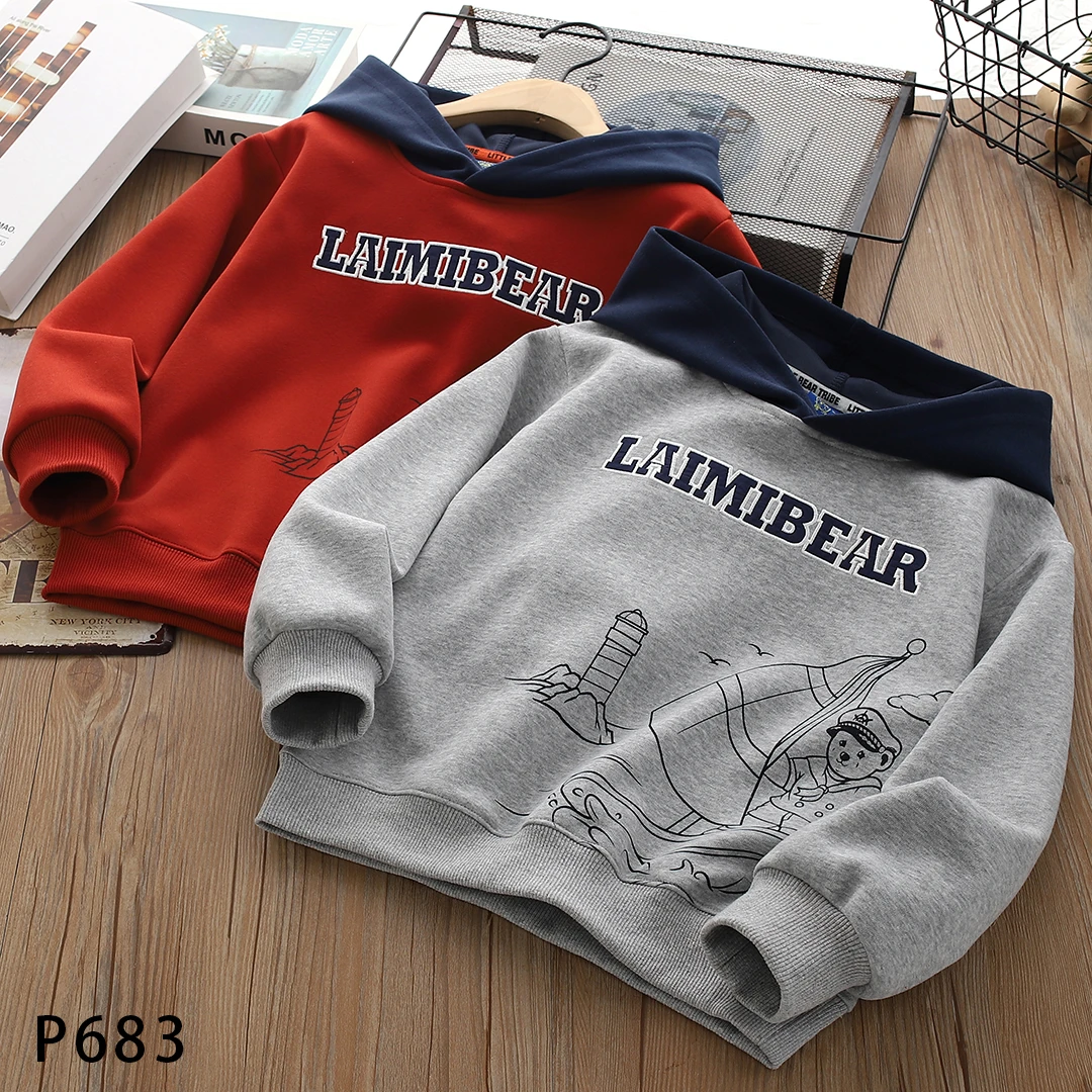 P683环保印花航海家卡通儿童连帽卫衣