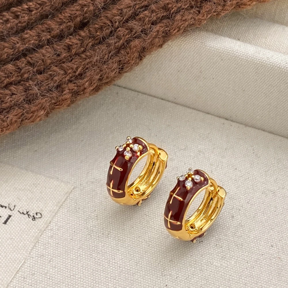 铜合金耳饰 安可拉红小众设计高级感耳钉耳扣气质耳饰（B63）