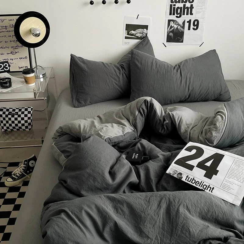 暗黑系深灰四件套被套男女大学生宿舍床上三件套床单被罩单人双人