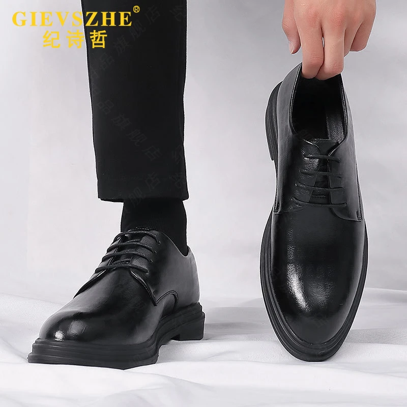 纪诗哲商务正装鞋厚底内增高透气皮鞋新款高档轻奢结婚新郎男鞋