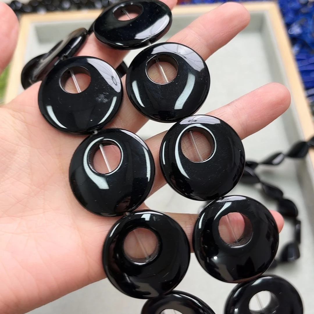 玛瑙/玉髓未镶嵌珠宝半成品卡33黑玛镂空圆饼一条