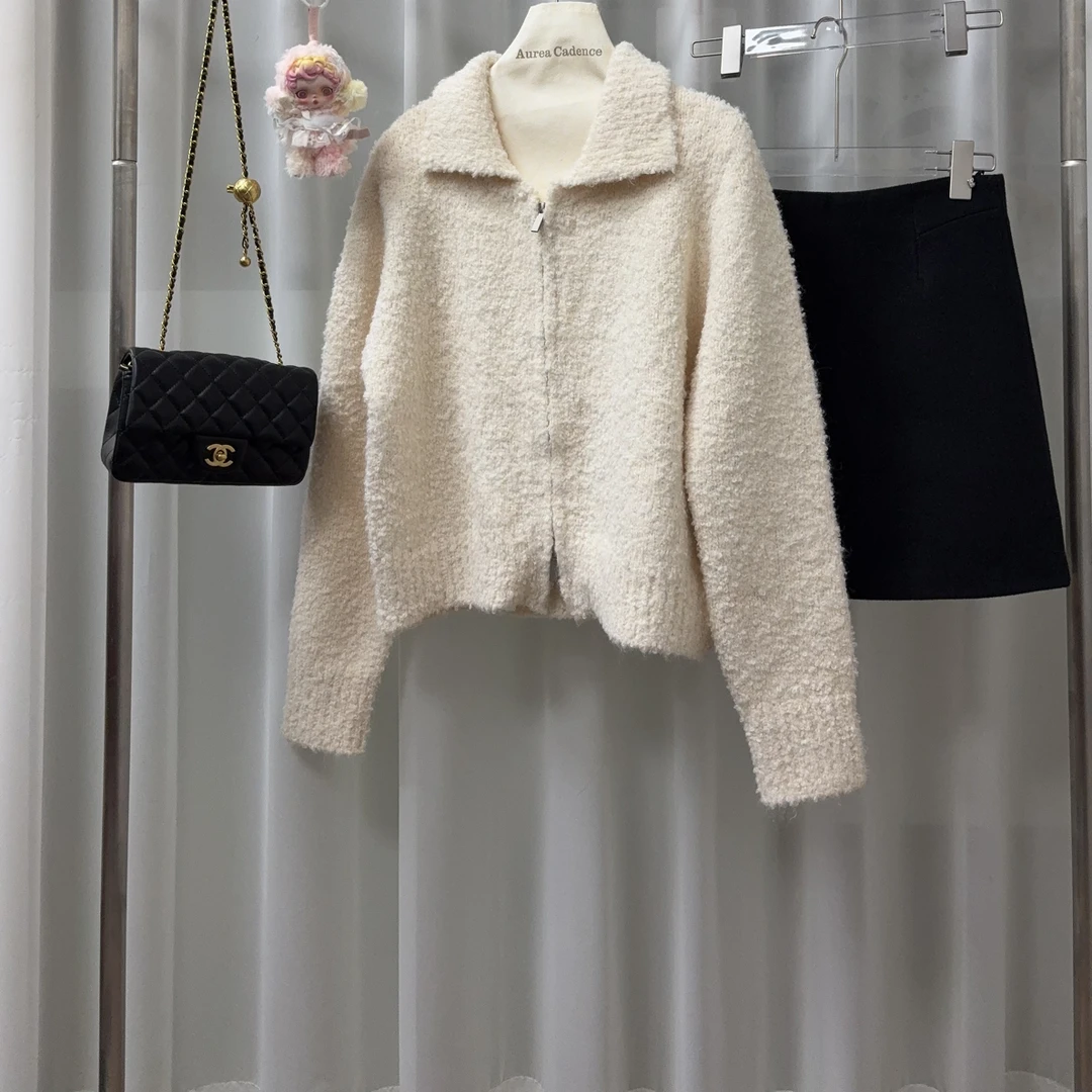 宽松秋冬百搭毛针织衫上衣薄款针织黑色毛衣双面