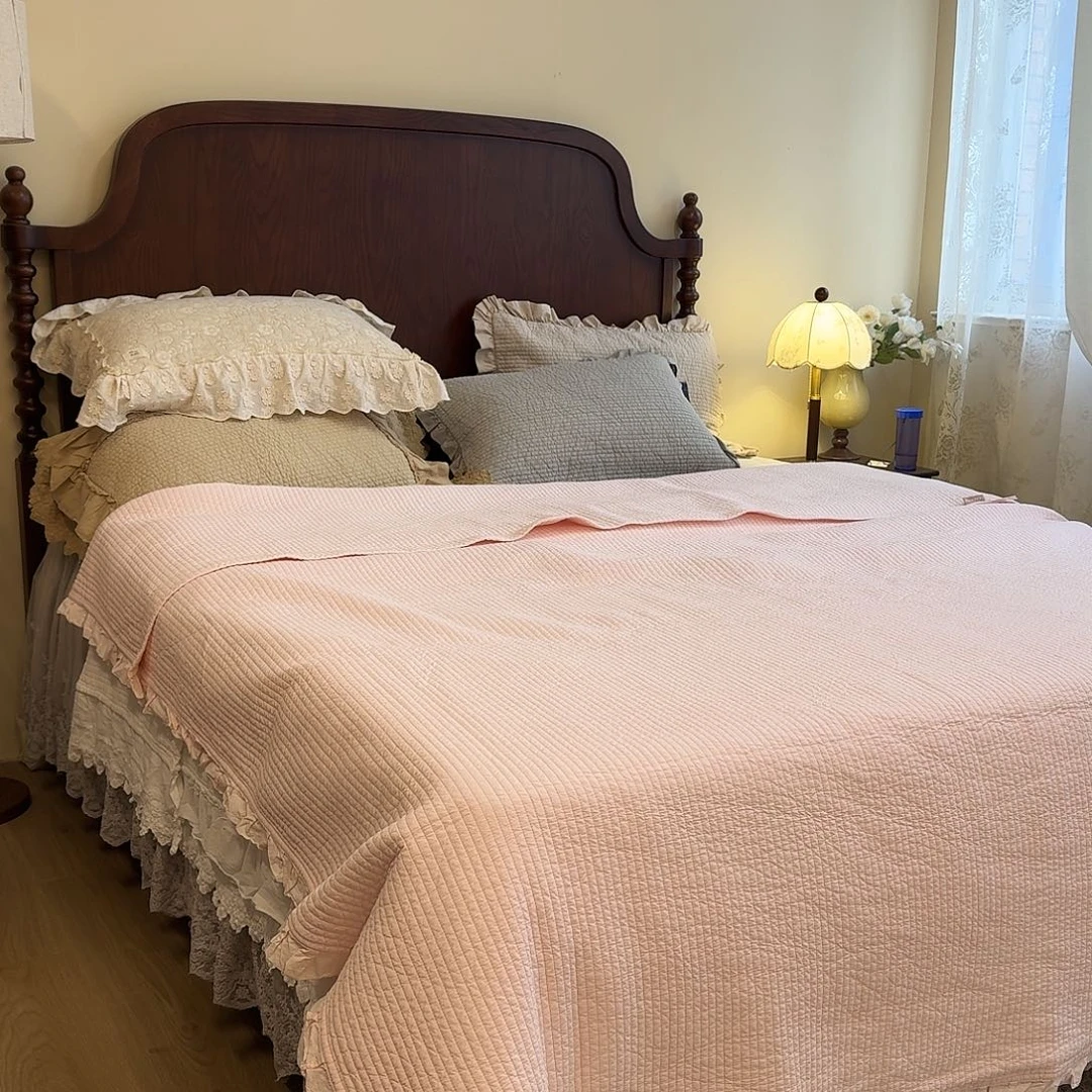 棉粉色三件套床盖款2.3*2.5