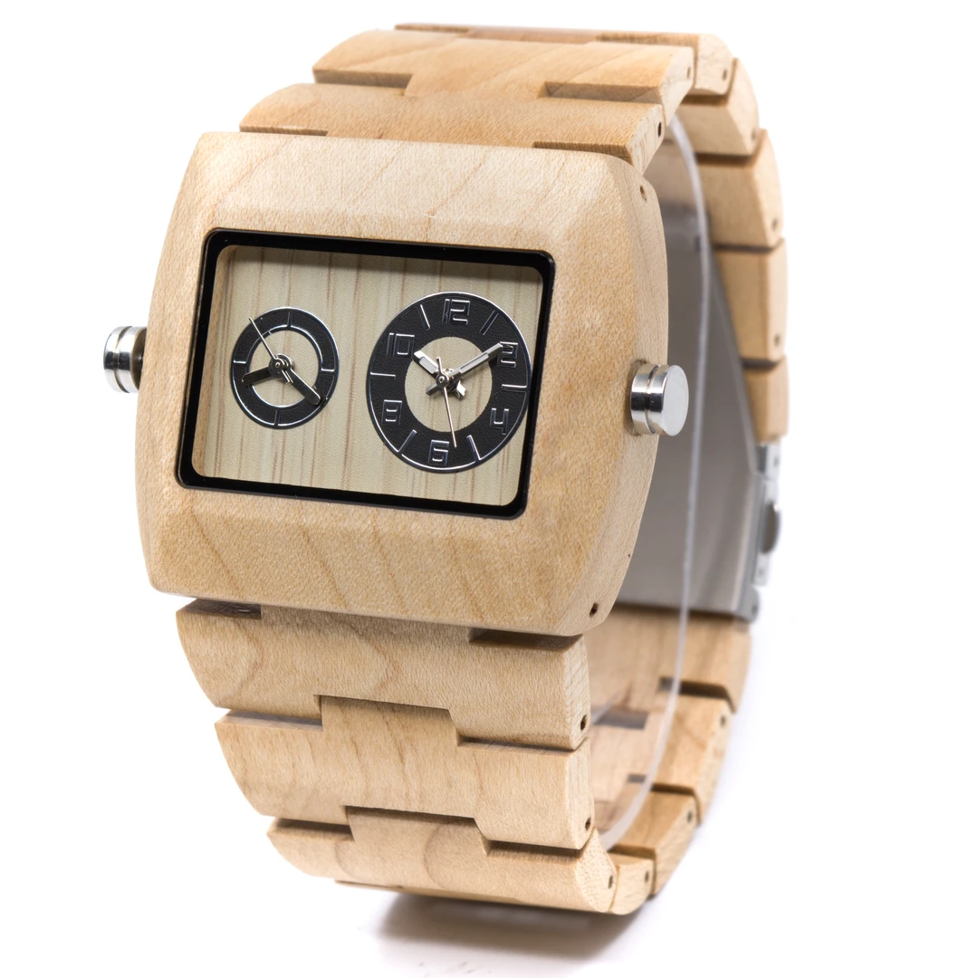男士枫木手表双时区进口石英机芯时尚木制手表