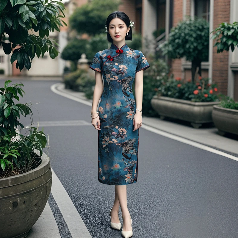 2024新款旗袍女复古优雅气质高端品质改良日常修身旗袍中长款旗袍