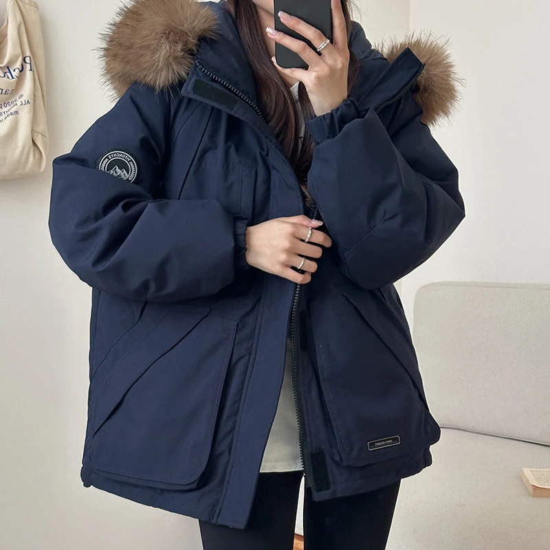 冬季加厚保暖防风外套连帽宽松大毛领2025年冬季新款女装棉服棉衣