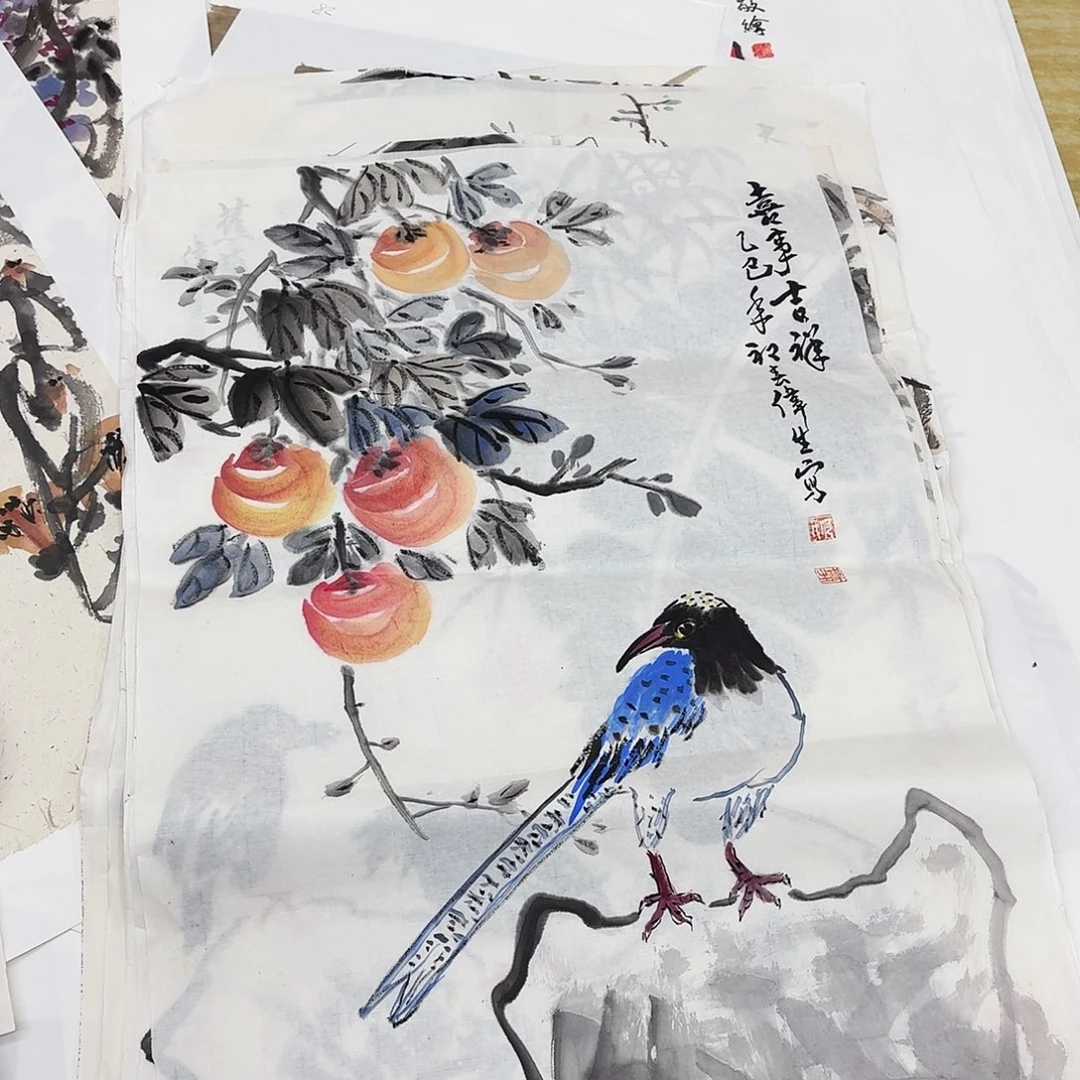 国画四尺三开手绘作品