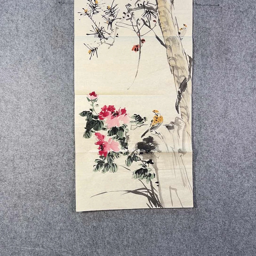 国画695 花鸟在树丛的顶端鸣叫叫声响
